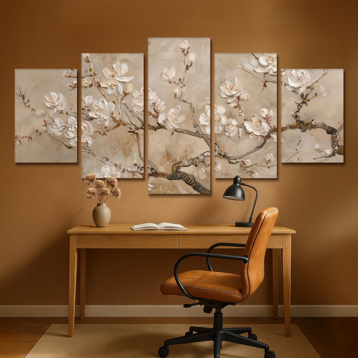 LEINWANDBILD 5er Set Beige - Blüte - Modern 200x100 cm - Beige, Textil (200/100cm) - MuchoWow