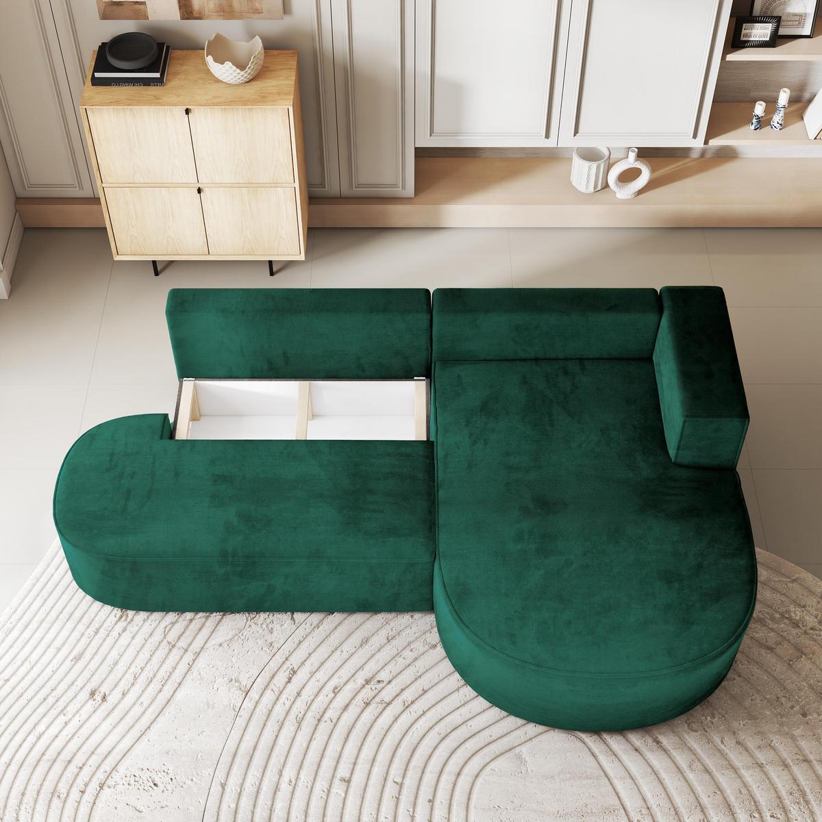 ECKSOFA CORTIO M R-S Grün Velours-Stoff mit Schlaffunktion - Grau/Grün, Holz/Kunststoff (265/174cm) - MASSENO