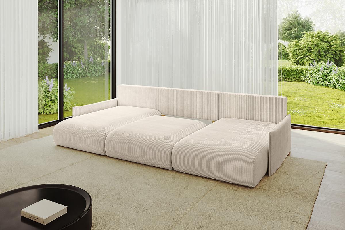 WOHNLANDSCHAFT mit Schlaffunktion und Bettkasten ONESK-U-v1 317x177x72 Beige Cord - Beige, Holzwerkstoff/Kunststoff (317/72/177cm) - ALTDECOR