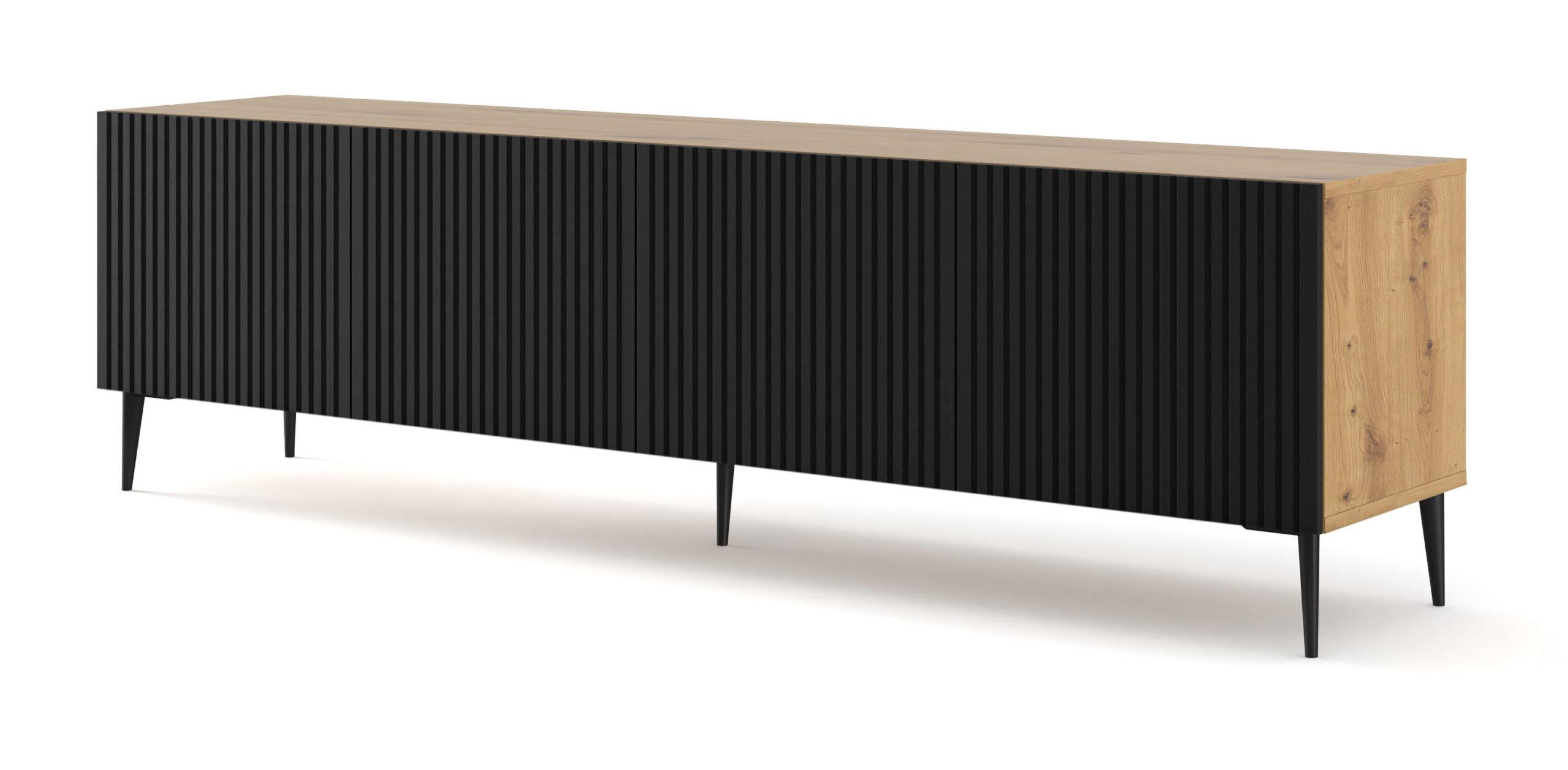 TV LOWBOARD Artisan Eiche, Schwarz, Schwarz 200/56/42 - Schwarz, Holzwerkstoff (200/56/42cm) - RAUMHIRSCH FURNITURE