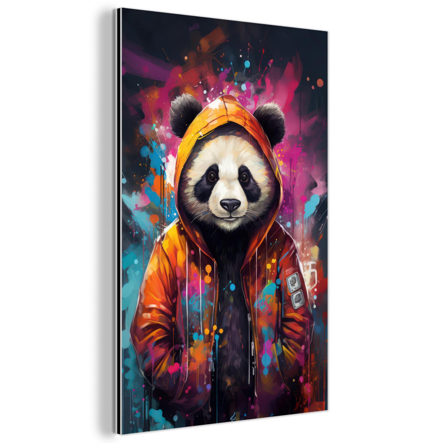 METALLBILD Panda - Jacke - Graffiti - Orange 20x30 cm - Orange, Metall (20/30cm) - MuchoWow