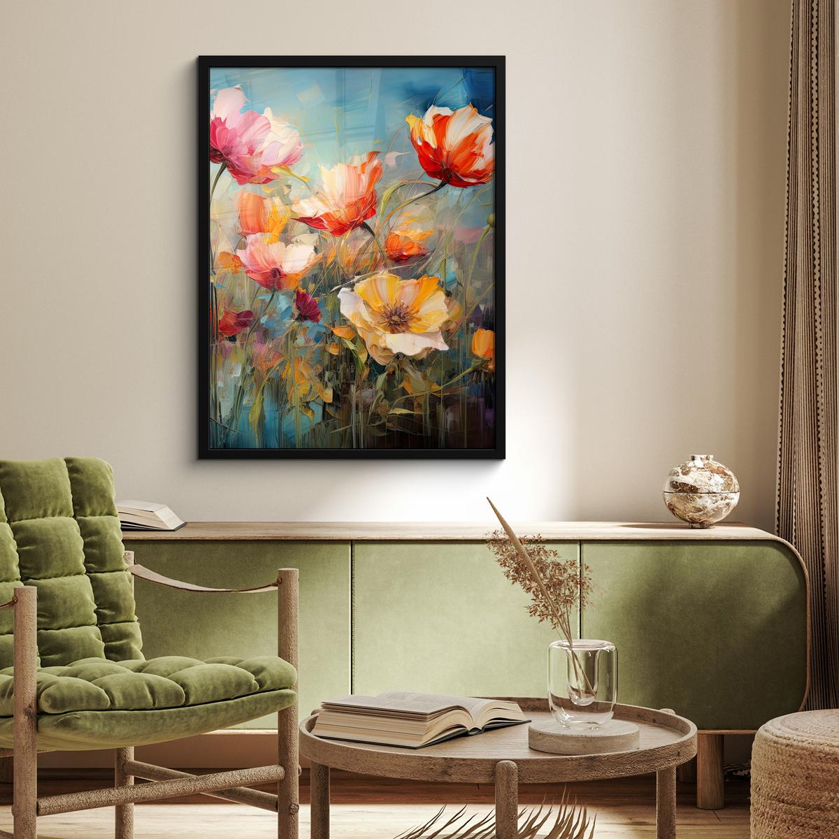 POSTER MIT RAHMEN Blumen - Aquarell - Kunst - Botanisch - Natur Posterleiste 60x80 cm - Orange, Papier (60/80cm) - MuchoWow