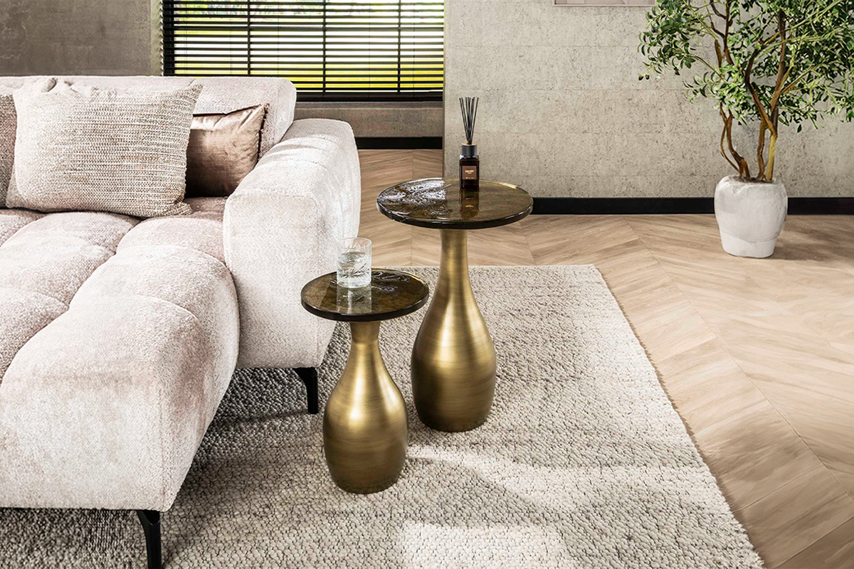 BEISTELLTISCH MOKKA Gold Glas - Goldfarben, Glas/Metall (30/30/45cm) - KAWOLA