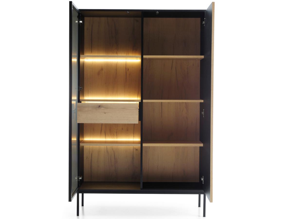 VITRINE Graphit, Wotan Eichefarben 104/166/39 cm Deo - Eiche Wotan/Schwarz, Glas/Naturmaterialien (104/166/39cm) - Graingold