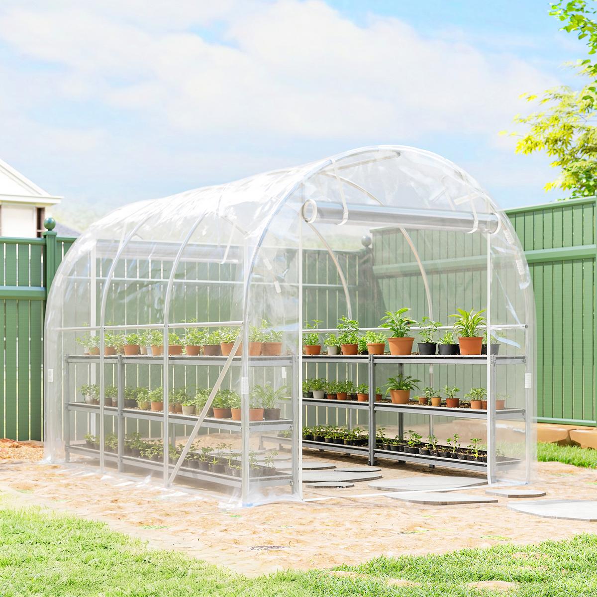 FOLIENGEWÄCHSHAUS mit Rolltor Stahl PE Transparent - Transparent, Metall (195/195/295cm) - Outsunny
