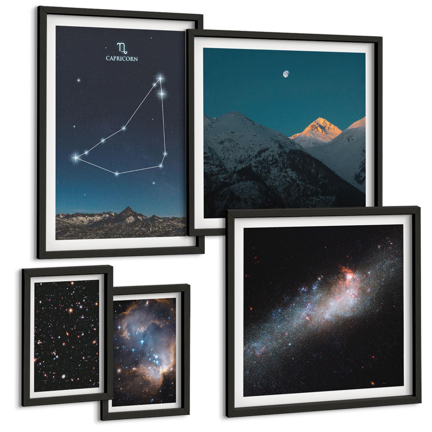 BILDER SET 5er Set - 50x50 cm & 20x30 cm & 40x60 cm Schwarzer Rahmen - Galaxie im Sternbild Steinbock - Schwarz, Kunststoff (40/60cm) - TULUP
