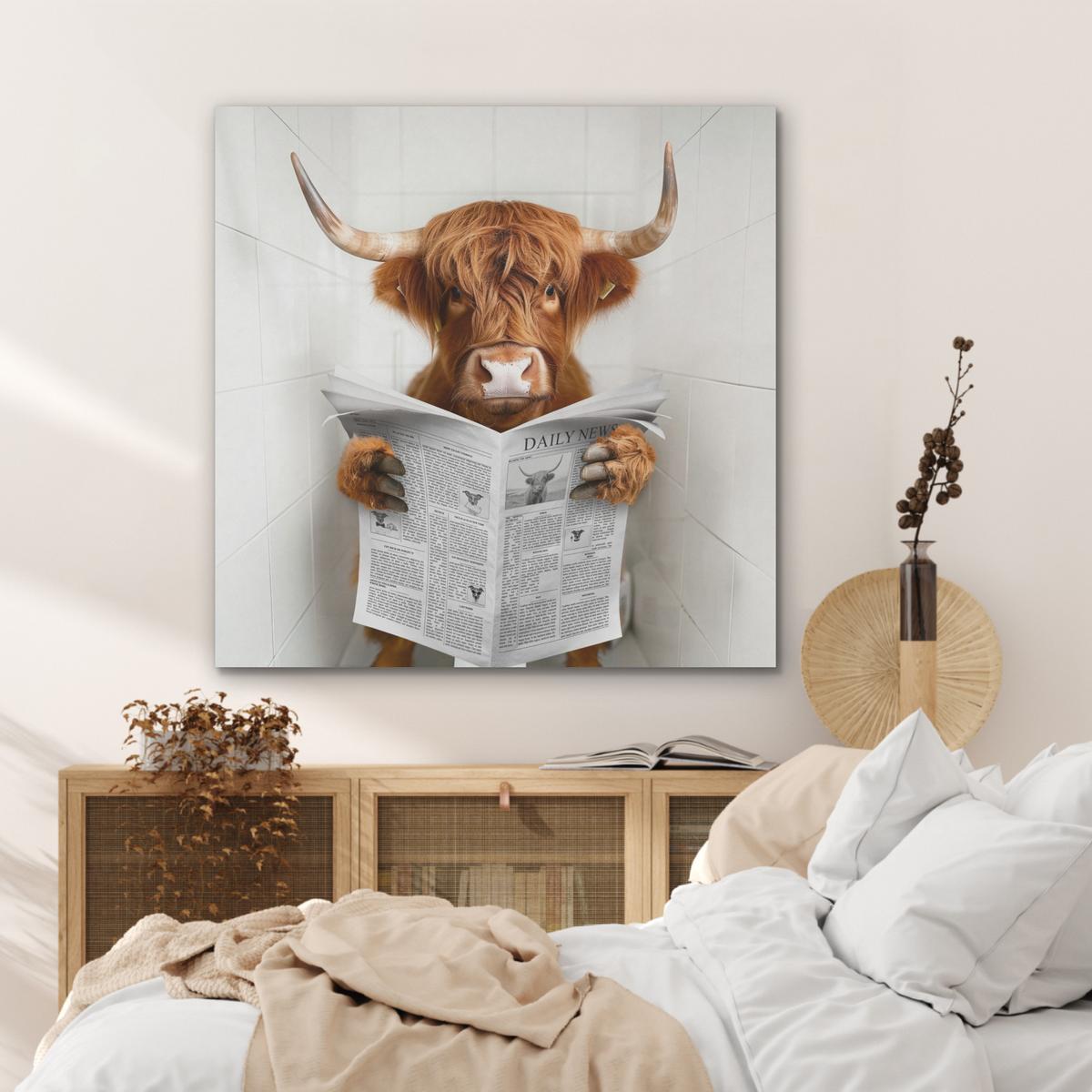 AKUSTIKBILD Schottischer Highlander - Tier - Zeitung - Toilette Akustikpaneele 90x90 cm - Kastanienfarben, Kunststoff (90/90/0.9cm) - MuchoWow