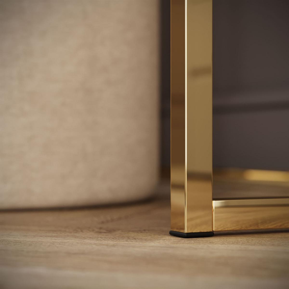 SCHMINKTISCH Blanco Glamour auf goldchrom Gestell mit LED-Spiegel PUSH OPEN - Kaschmir/Goldfarben, Holzwerkstoff (100/81/42cm) - Lookway