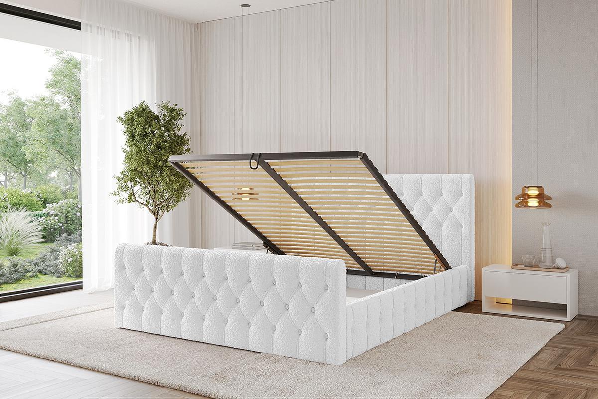 POLSTERBETT mit Bettkasten, Fußteil und Lattenrost, Boxbett mit Matratze H3/H4 - LARO-Z 180x200 Weiß - Weiß, Holzwerkstoff/Textil (180/200cm) - ALTDECOR