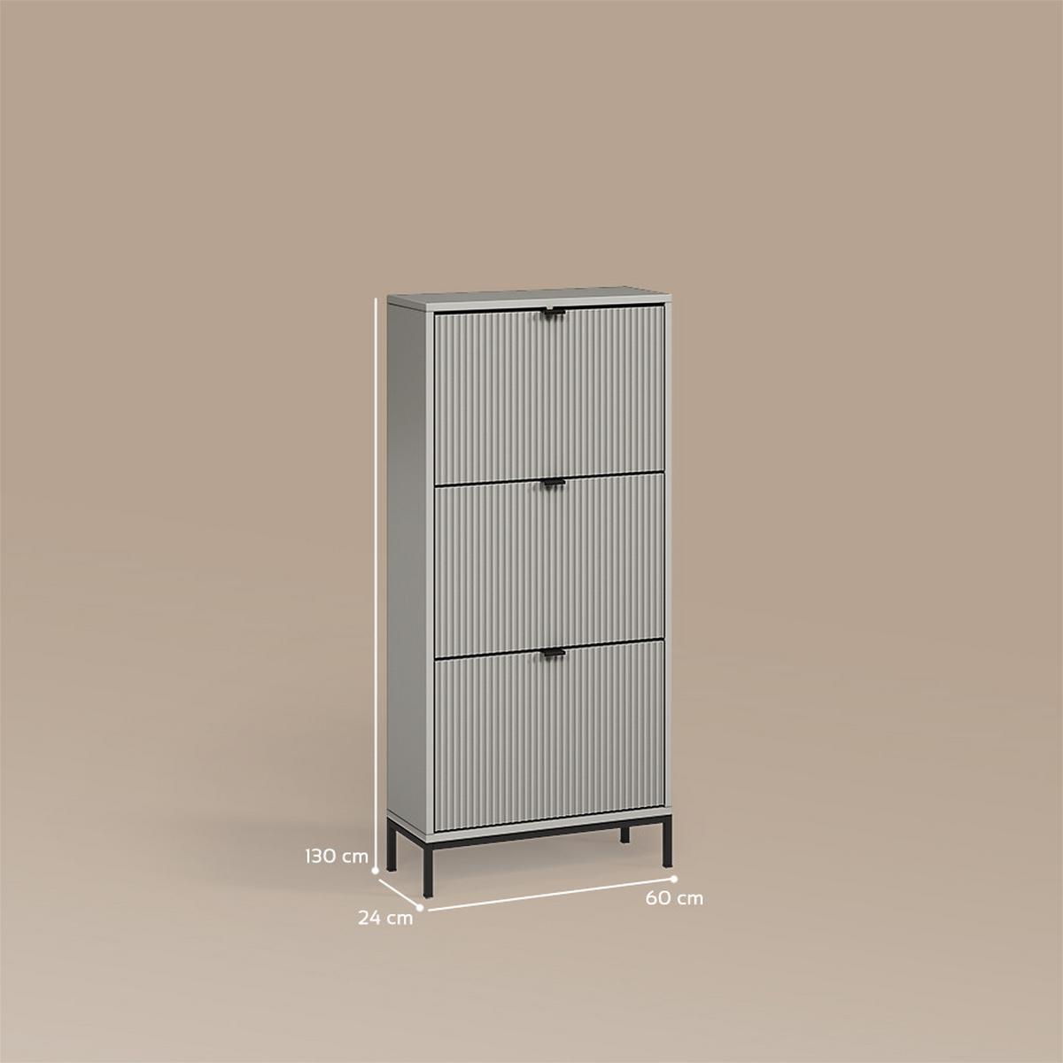 SCHUHKIPPER Aterno Grau 60 x 130 cm mit 3 Klappschubladen - Grau, Holzwerkstoff (60/130/24cm) - Livinity®