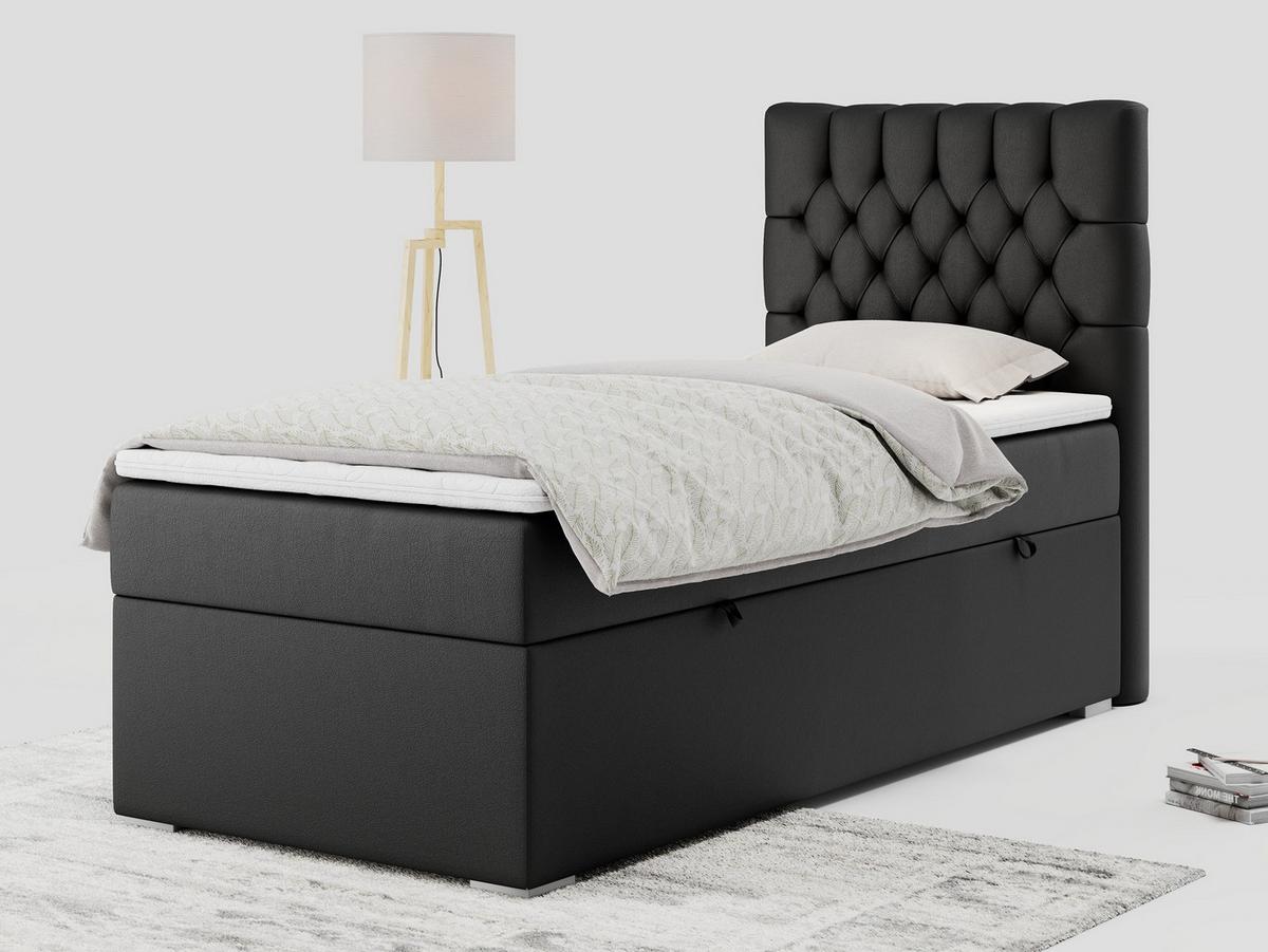 BOXBETT PERA 90/200 Schwarz Kunstleder - H4 - Rechts Seite - Schwarz, Holz/Textil (90/200cm) - MKS