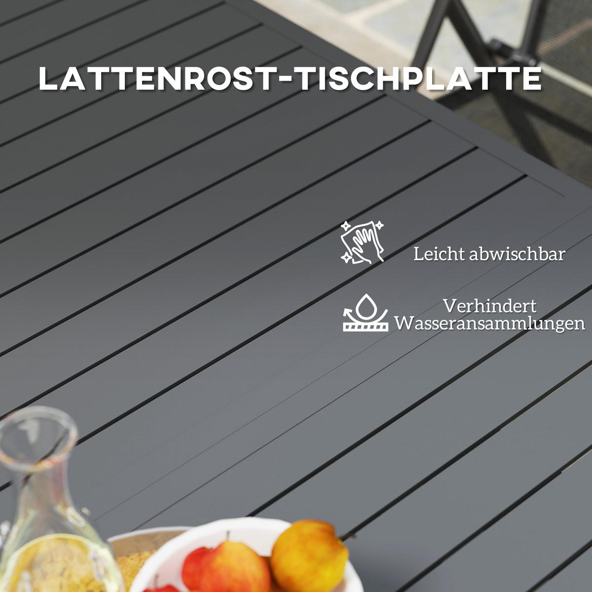 GARTENTISCH Erweitert Aluminium 160/220 x 90 cm - Grau, Metall (220/90/73cm) - Outsunny