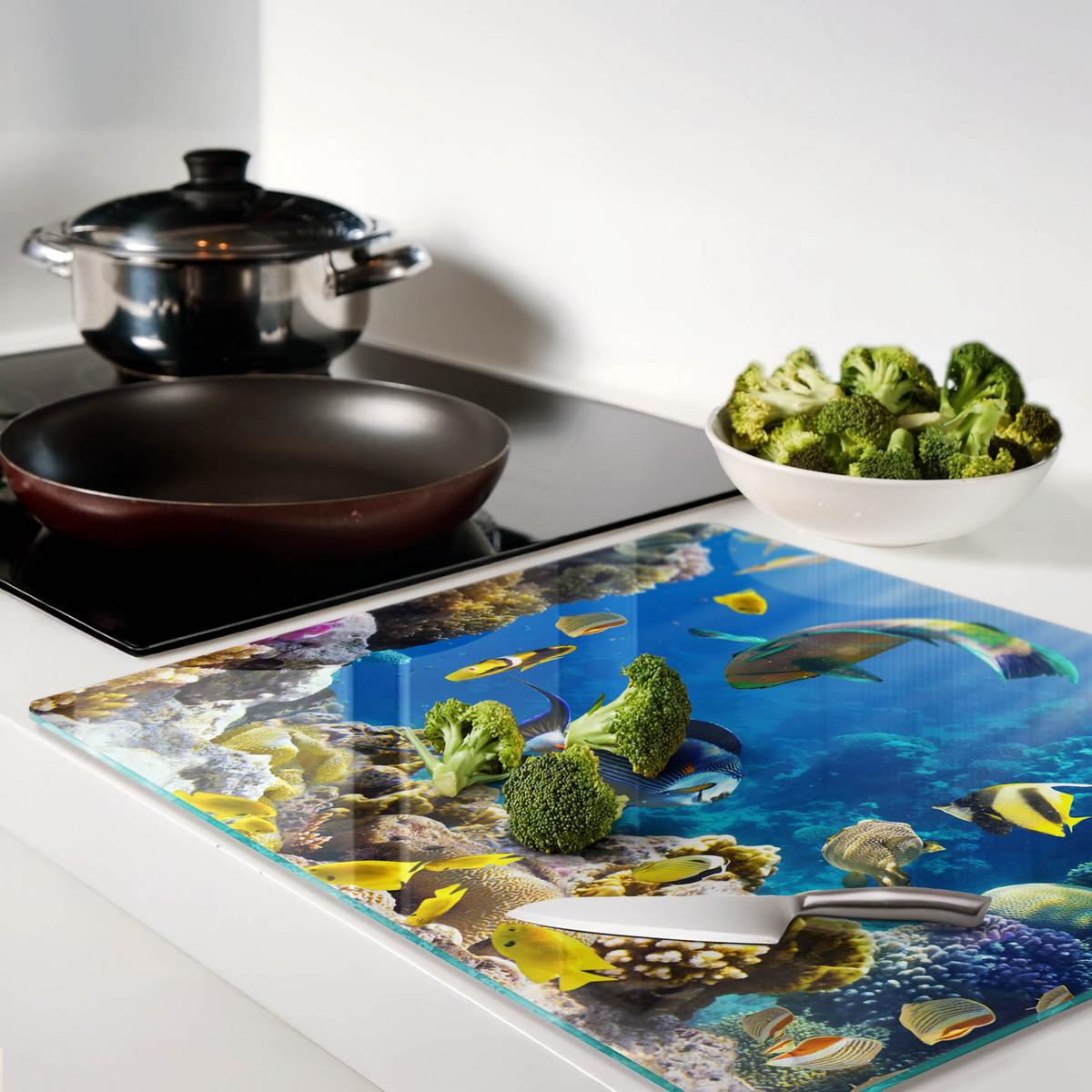GLASPLATTE 60x52 cm Korallenriff - Gelb/Multicolor, Glas (60/52cm) - TULUP