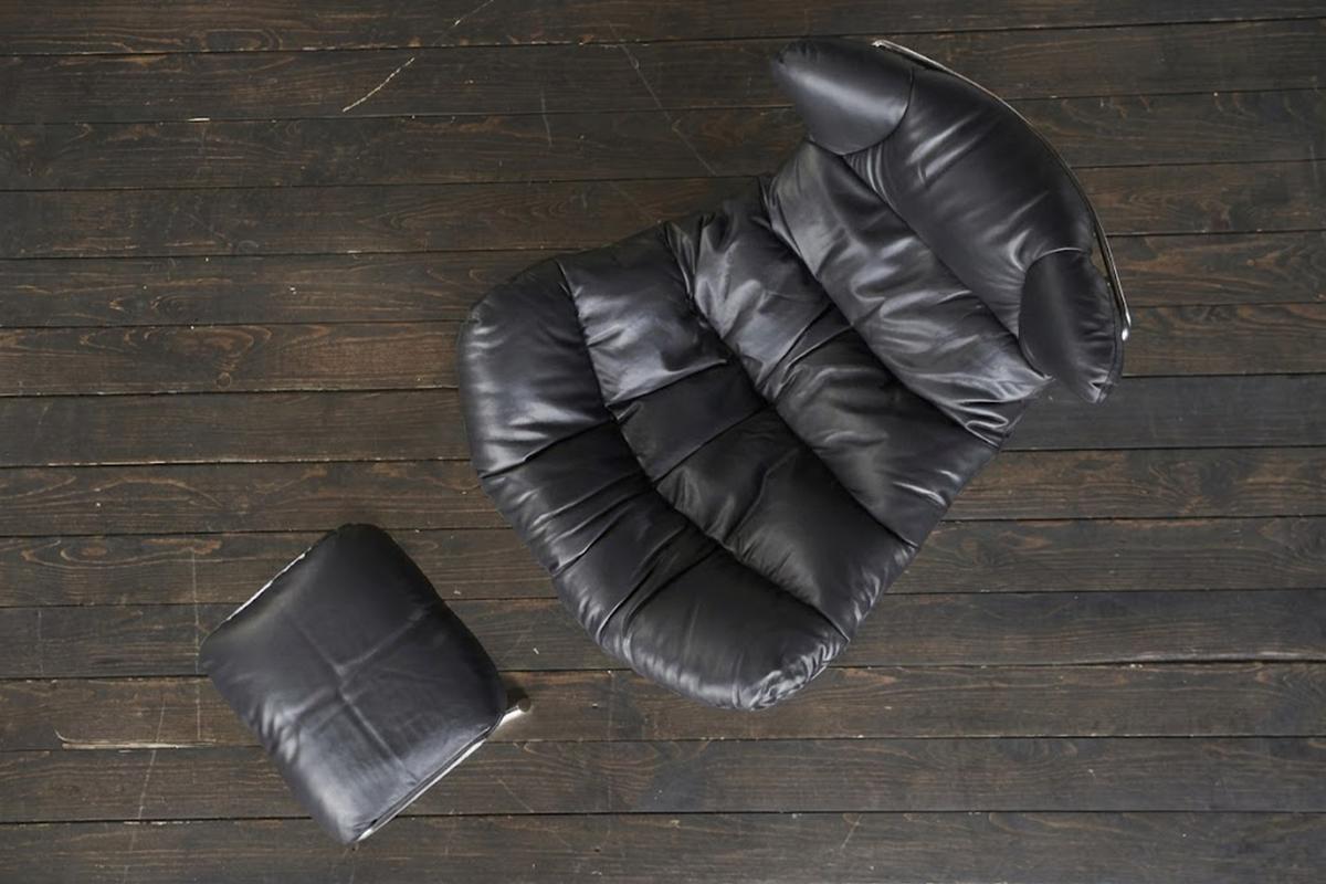 RELAXSESSEL LORNA Schwarz Leder - Silberfarben/Schwarz, Leder/Metall (87/80/110cm) - KAWOLA