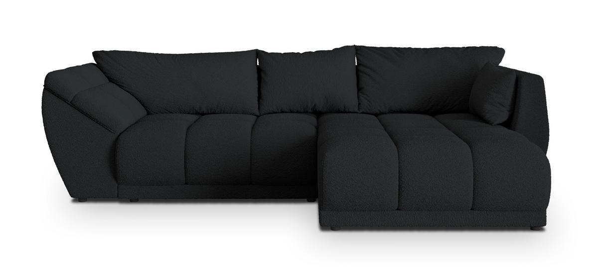 ECKSOFA ORENTI R-S Schwarz Boucle-Stoff mit Schlaffunktion - Schwarz, Holz (287/182cm) - MASSENO