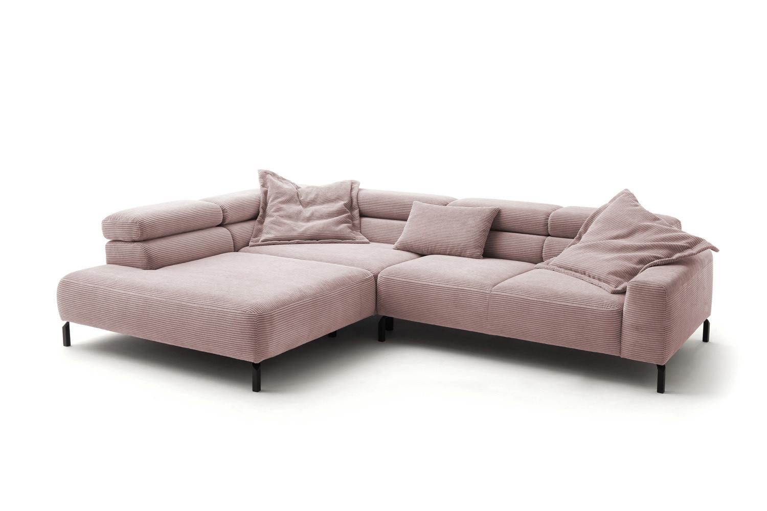 ECKSOFA DELIA Pink Cord - Schwarz/Rosa, Textil/Metall (276/219cm) - KAWOLA