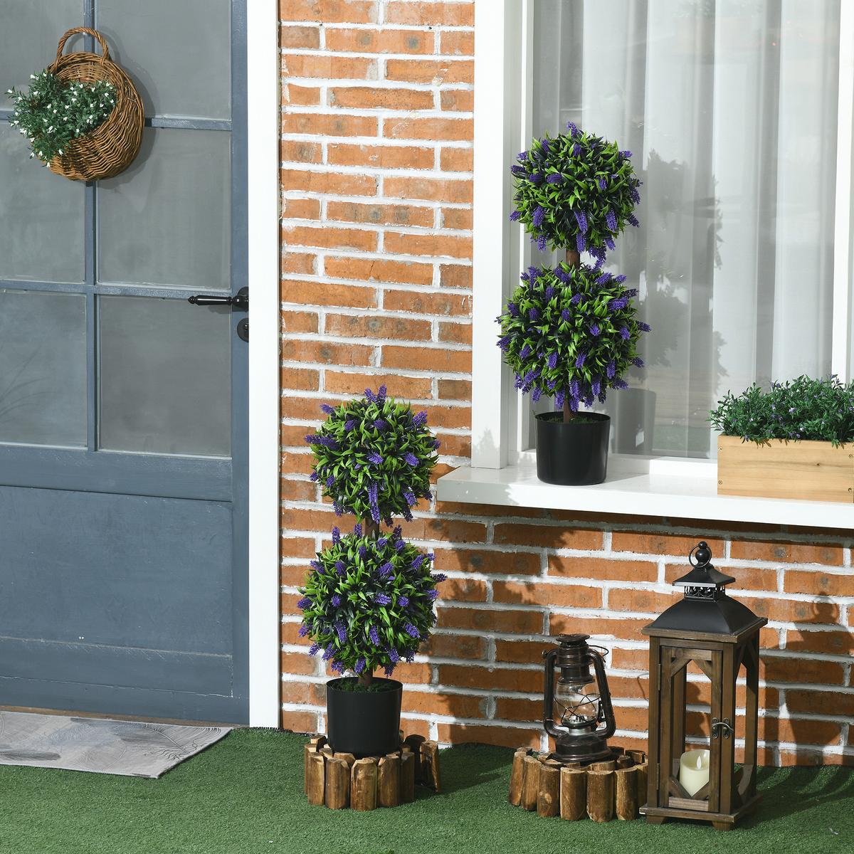 KÜNSTLICHE Pflanzen 2er-Set, 70 cm UV-beständige Kunstpflanze im Blumentopf - Grün, Kunststoff (70cm) - HOMCOM