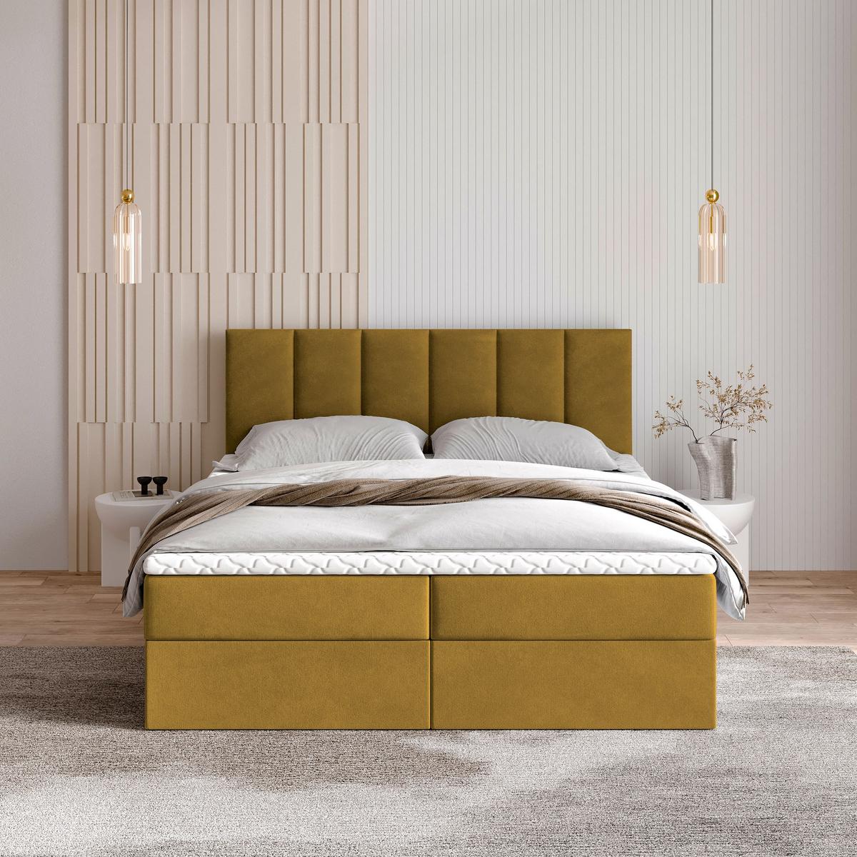 BOXBETT MERIL 140x200 cm mit Matratze und Topper - Gelb - Gelb, Holz (140/200cm) - MASSENO
