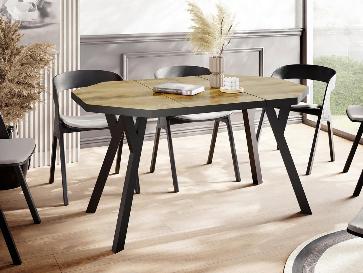 ESSTISCH Desmond achteckiger ausziehbarer, Wotan Eiche 100-200/100/76 cm - Eiche Wotan/Schwarz, Holz/Holzwerkstoff (100/200/76cm) - WFL GROUP