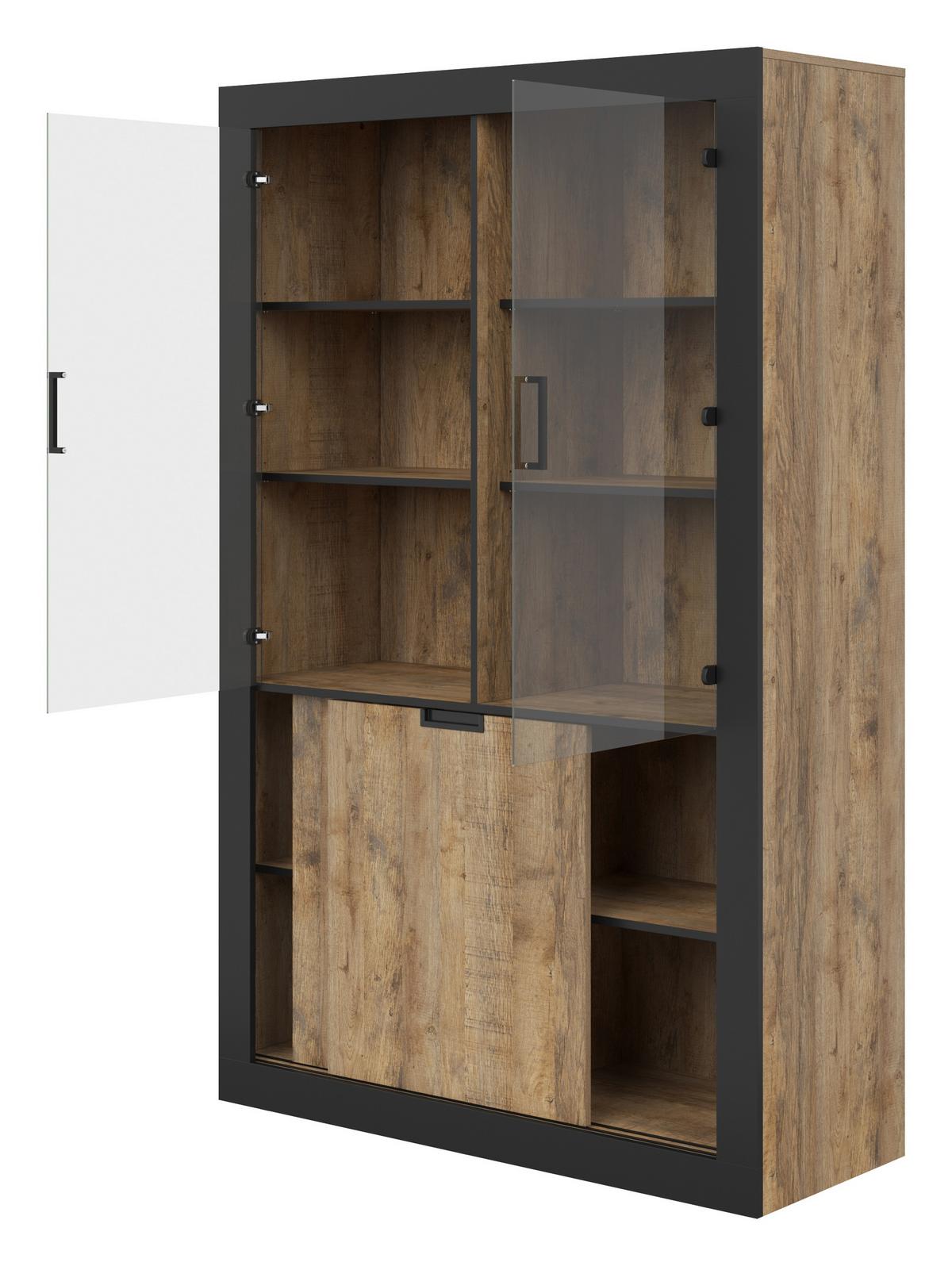VITRINE DAVOR 187 / 120 cm in Eichefarben - Eichefarben/Schwarz, Holzwerkstoff (120/187/45cm) - MASSENO