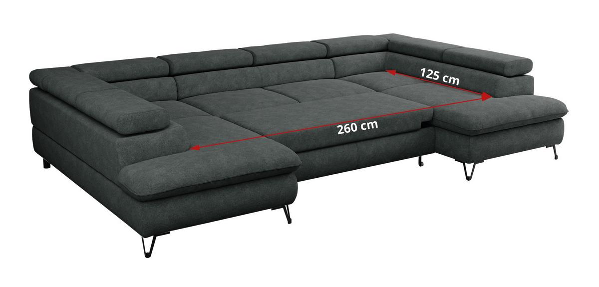 WOHNLANDSCHAFT PEDRO U Struktur Dunkelgrau - Dunkelgrau/Schwarz, Textil/Metall (346/76/208cm) - MKS
