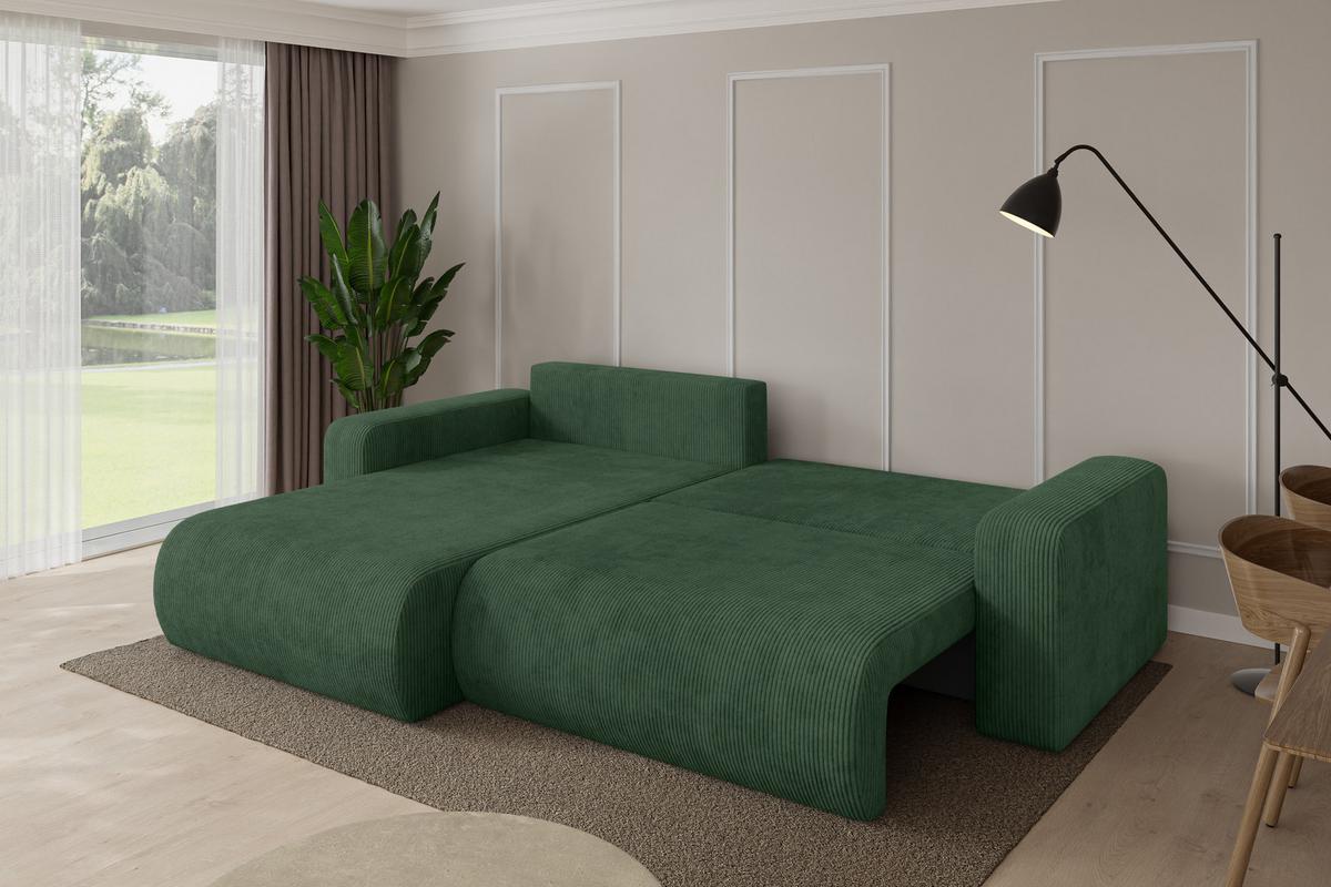 ECKSOFA mit Schlaffunktion Ottomane Links BERY-L 276x193x88 Grün Cord - Dunkelgrün/Schwarz, Holzwerkstoff/Kunststoff (276/193cm) - ALTDECOR