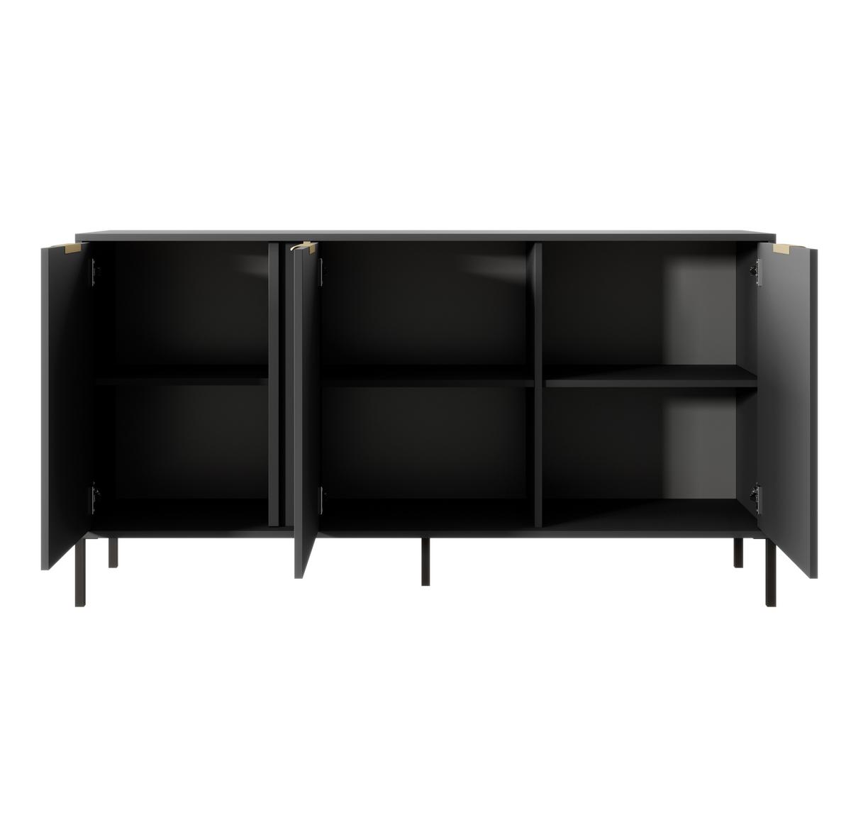 SIDEBOARD Catanian 3T Grau 153,1/81,4/39,5 cm – mit goldenen Griffen und schwarzen Beinen - Schwarz/Grau, Holzwerkstoff/Metall (153.1/81.4/39.5cm) - AX Living