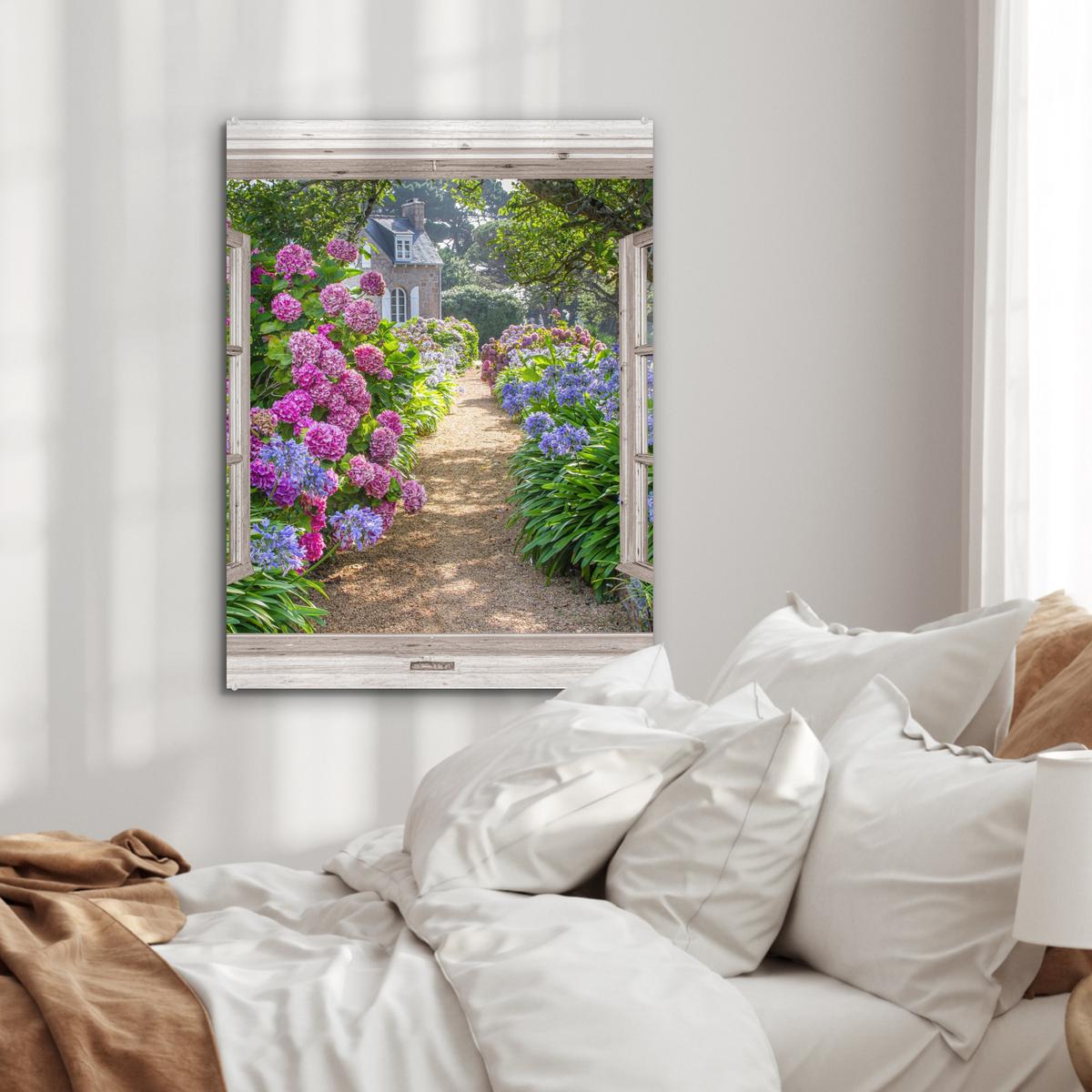ACRYLGLASBILD Hortensie - Durchsichtig - Blumen - Sommer - Lila - Weg 60x80 cm - Lila, Glas (60/80cm) - MuchoWow