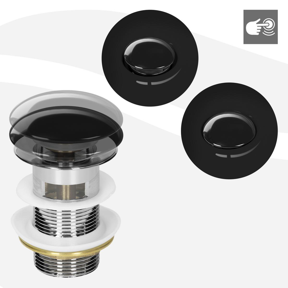 ABLAUFGARNITUR für Waschbecken mit Überlauf Schwarz glänzend-Edelstahl - Schwarz, Metall (7/10.9/7cm) - LuxeBath