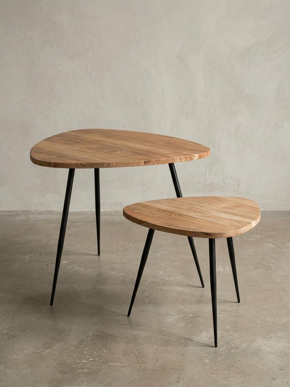 BEISTELLTISCH Set – Holz Metall Braun Schwarz 60x51x60 cm 42x37x42 cm - Beige/Schwarz, Holz/Metall (60/60/51cm) - KADIMA DESIGN