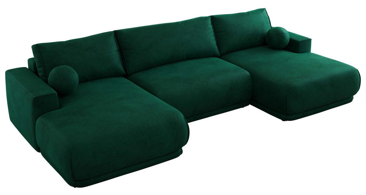 WOHNLANDSCHAFT RINA U Dunkelgrün Velvet - Dunkelgrün/Schwarz, Kunststoff/Textil (360/85/170cm) - MKS