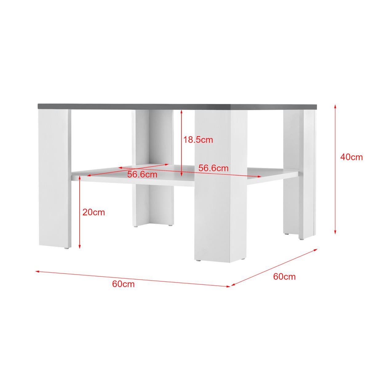 COUCHTISCH Aachen 60/60/40 - Dunkelgrau/Weiß, Holzwerkstoff (60/60/40cm) - [en.casa]