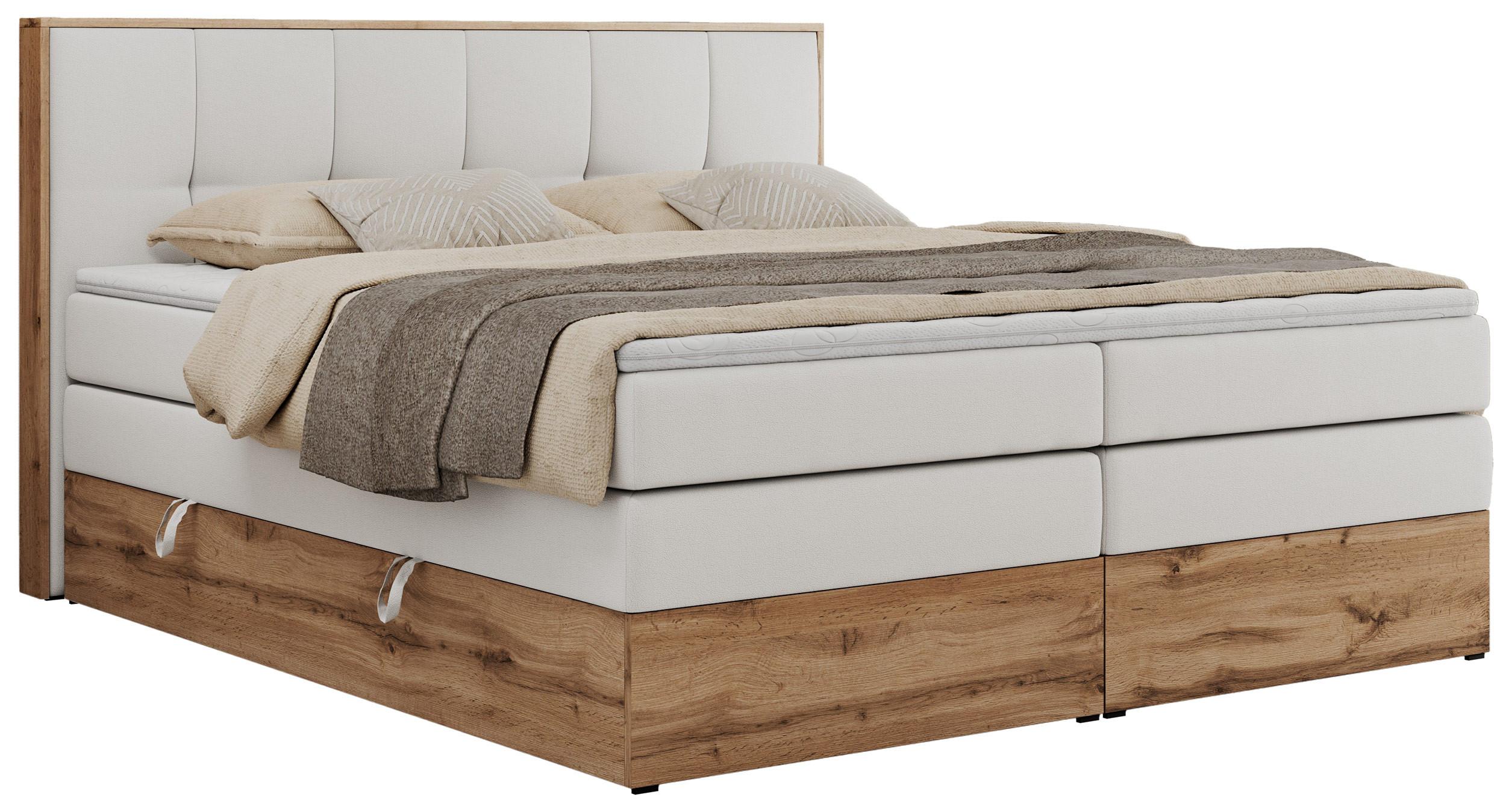 BOXSPRINGBETT ALBERO 1 KING 200/200 Weiß Kunstleder - H4 - Weiß, Holz/Textil (200/200cm) - MKS