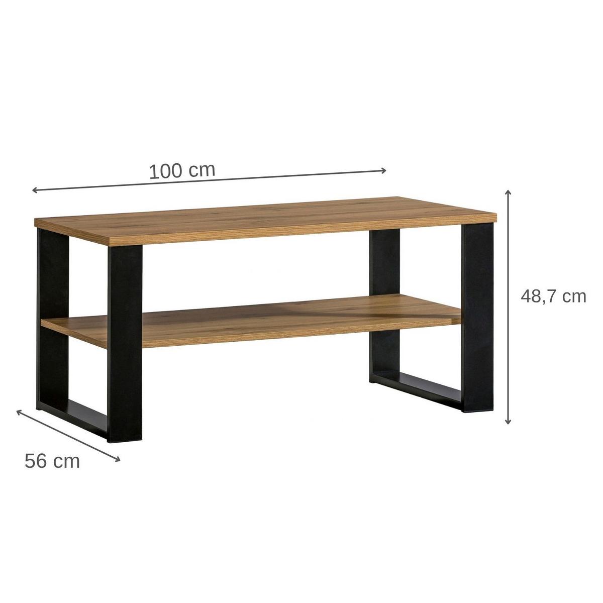 COUCHTISCH Lamelo mit Ablage, 100×56 cm, Eiche Wotan+Schwarz - Eiche Wotan, Holzwerkstoff (100/56/49cm) - Beautysofa