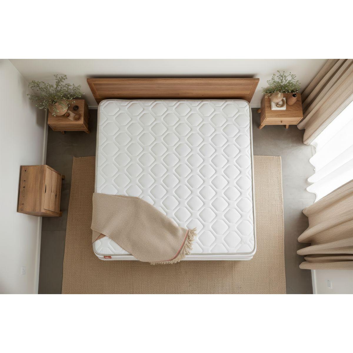 BETT Le Doux Memory-Schaum 180 x 200 cm h4 - Kit Bettgestell Beige - Mit Kissen und Bettdecke - Beige, Karton/Holz (180/200cm) - Marmottes & Co