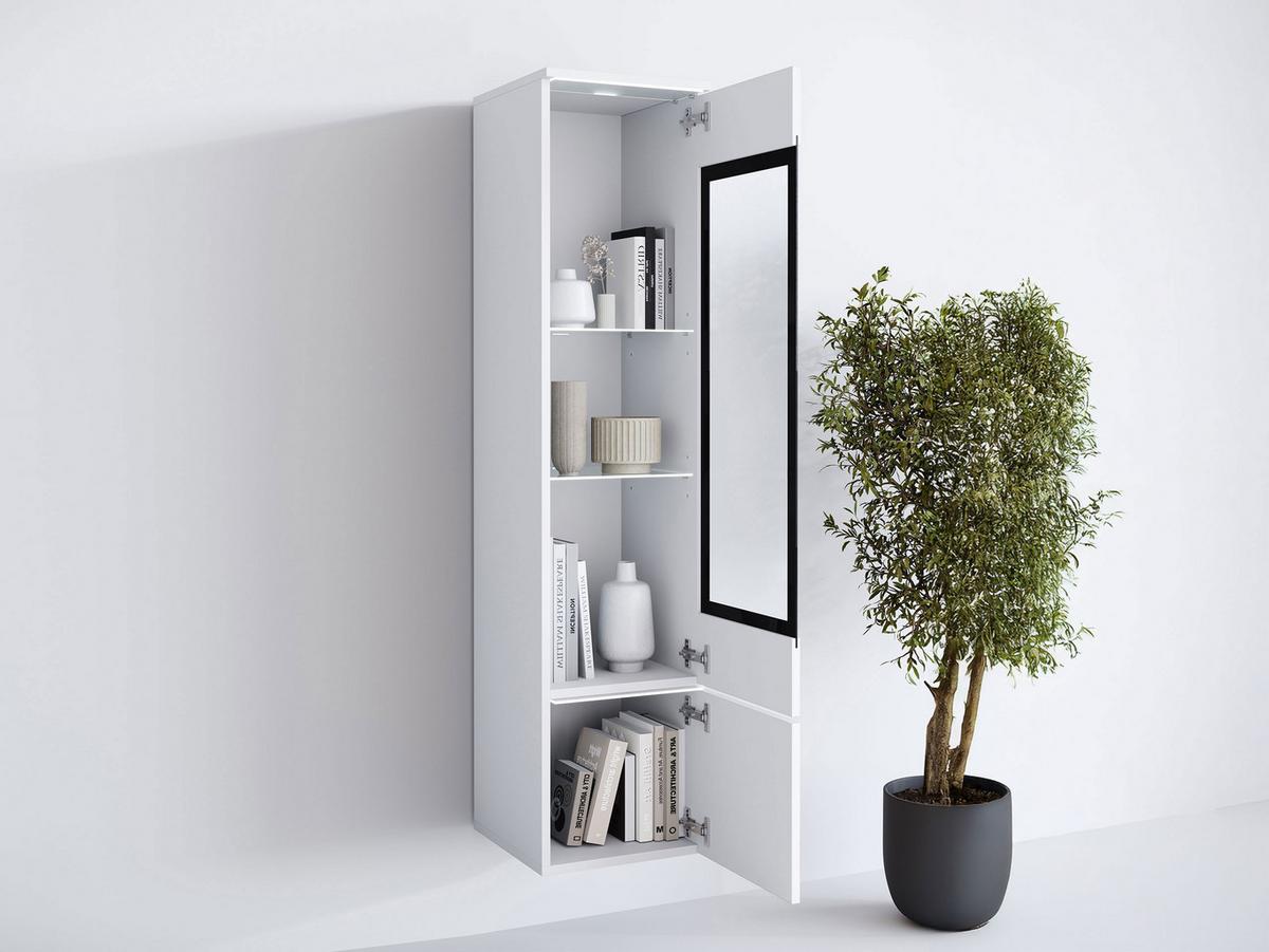 HÄNGEVITRINE Vera 002 mit LED Beleuchtung - Weiß Hochglanz/Alufarben, Holzwerkstoff/Kunststoff (30/130/33cm) - MIRJAN24