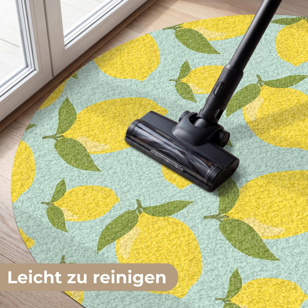 FUSSMATTE Muster Zitronen - Gelb - Blau - Muster - Früchte Flurteppich 120x120 cm - Gelb, Kunststoff (120/0.4cm) - MuchoWow