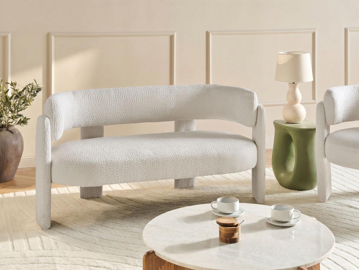 2-SITZER-SOFA Chenillegewebe Cremeweiß Burea - Creme, Textil (148/75/67cm) - Beliani