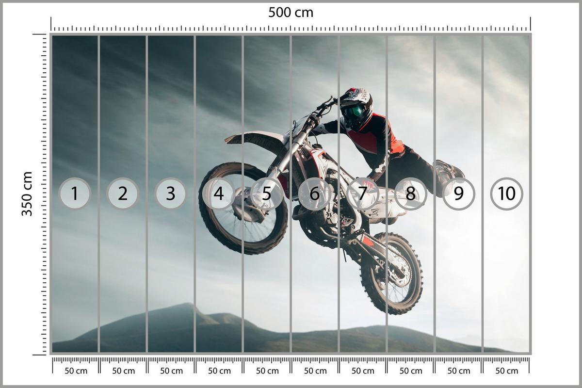 FOTOTAPETE für Jugendzimmer Motocross Sprung Mann Sport Berge Action 500x350 - Grau, Papier (500/350cm) - Muralo