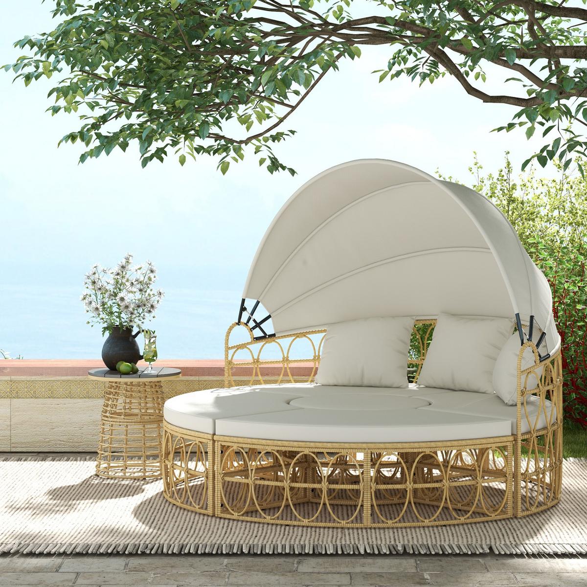 GARTENMÖBEL-SET mit klappbarem Verdeck, für Outdoor, Creme - Creme, Kunststoff - Outsunny