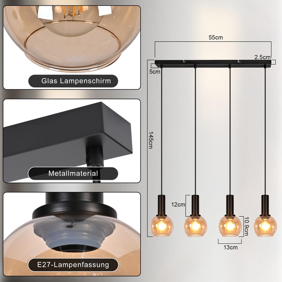 PENDELLEUCHTE Fenrik 55/13/145 cm - Schwarz, Glas/Metall (55/13/145cm) - ZMH