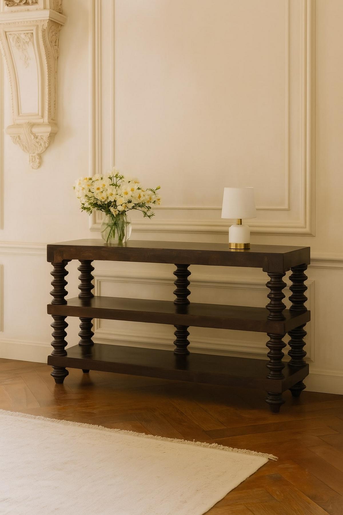 KONSOLENTISCH in tiefem Carbon-Escheton, 2 Ablagen, braun mit Carbon-Finish - Dunkelbraun, Holz (40/130/76cm) - Artisan Furniture