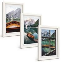 BILDER SET 3er Set - 20x30 cm Weißer Rahmen - Fenster für Boote auf dem Bergsee - Weiß, Kunststoff (20/30cm) - TULUP