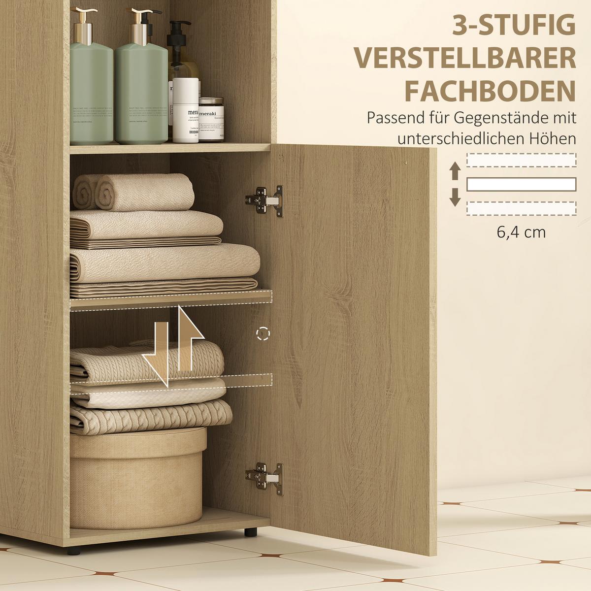BADEZIMMERSCHRANK Spanplatte MDF Eiche - Eichefarben/Schwarz, Holzwerkstoff/Metall (31/104/40cm) - HOMCOM