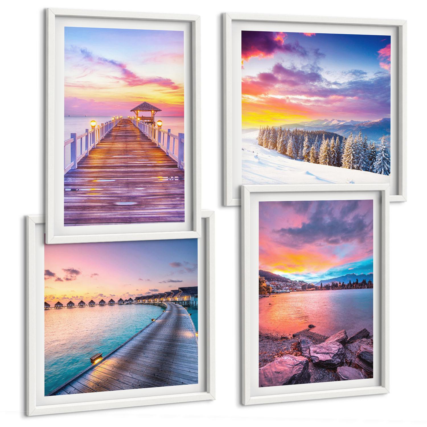 BILDER SET 4er Set - 50x50 cm & 40x60 cm Weißer Rahmen - Winterlandschaft des Pierbergs - Weiß, Kunststoff (50/50cm) - TULUP