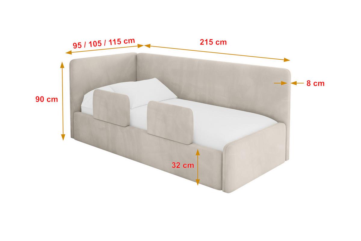 EINZELLBETT Jugendbett mit Bettkasten und Matratze H3/H4, Rechts - NORY 90x200 Beige - Sandfarben, Holzwerkstoff/Textil (90/200cm) - ALTDECOR