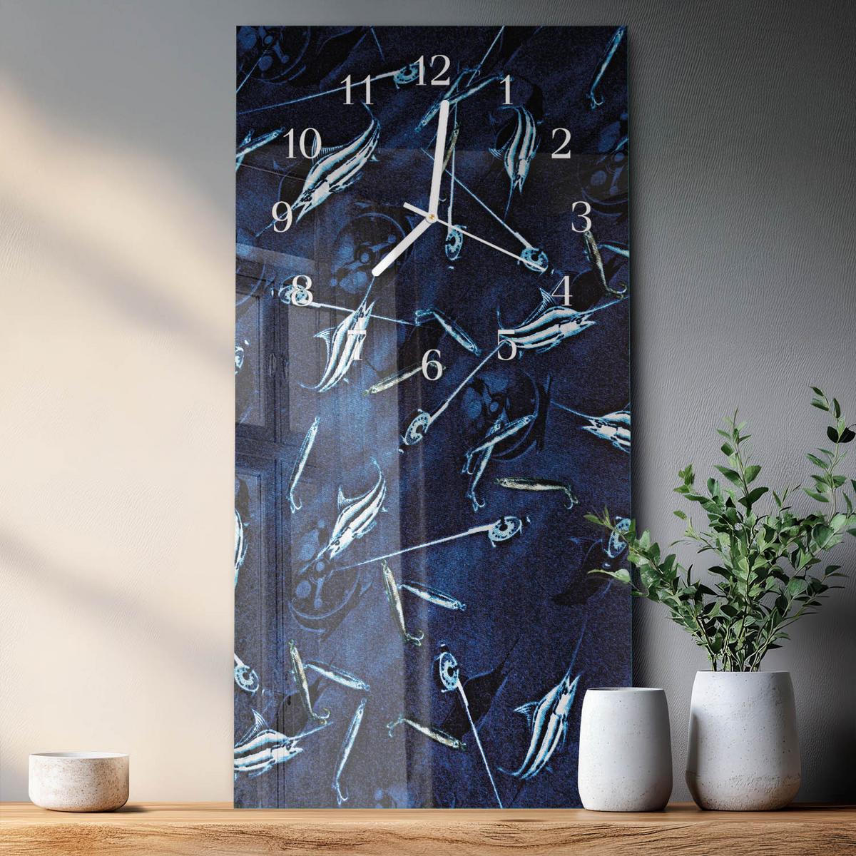 WANDUHR aus Glas 30x60 cm - Fisch - Blau, Glas (30/60/0.4cm) - TULUP