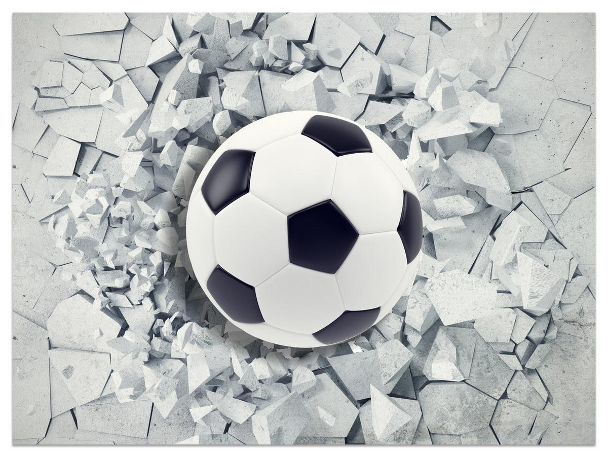 FOTOTAPETE für Kinderzimmer Fußball Riss Graue Wand Dynamik Sport 300x210 - Schwarz/Weiß, Papier (300/210cm) - Muralo