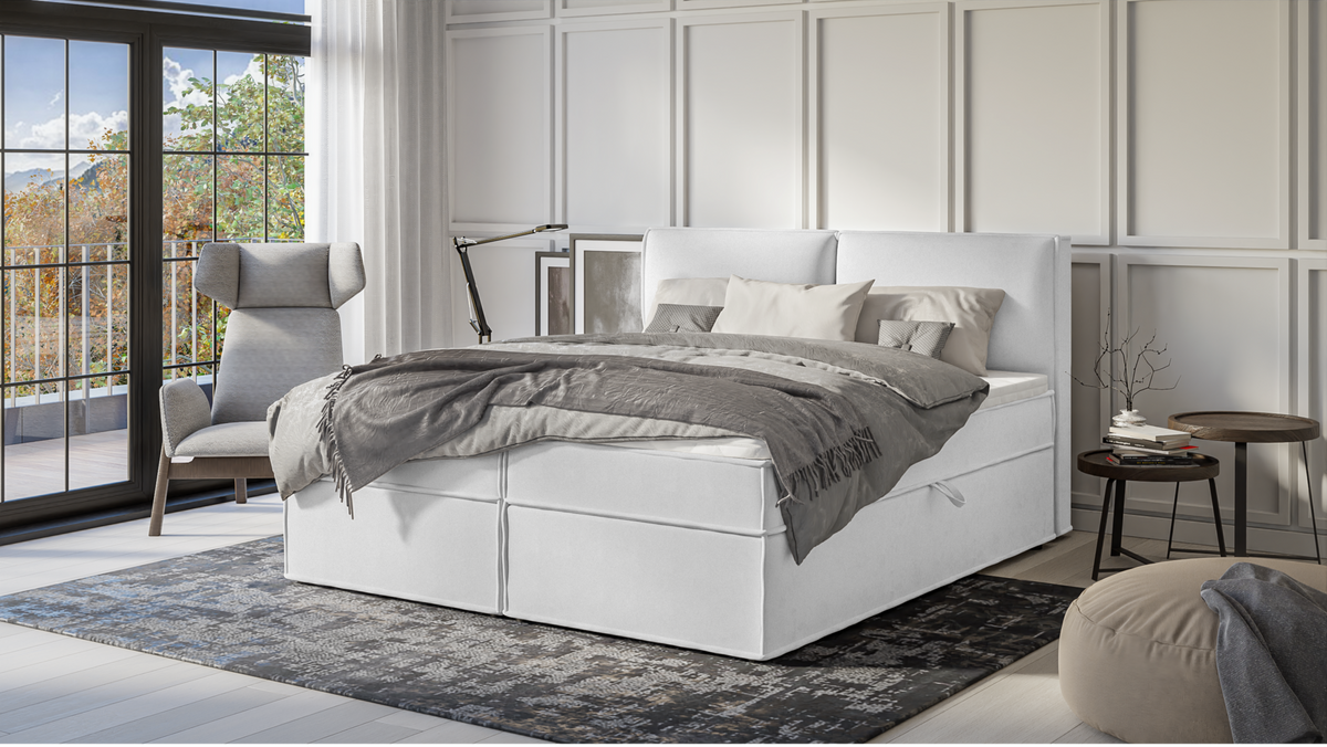 BOXBETT Eclipse 180/200 cm Silber Luxusmicrofaser - Silberfarben/Schwarz, Holz/Kunststoff (180/200cm) - S-Style Möbel