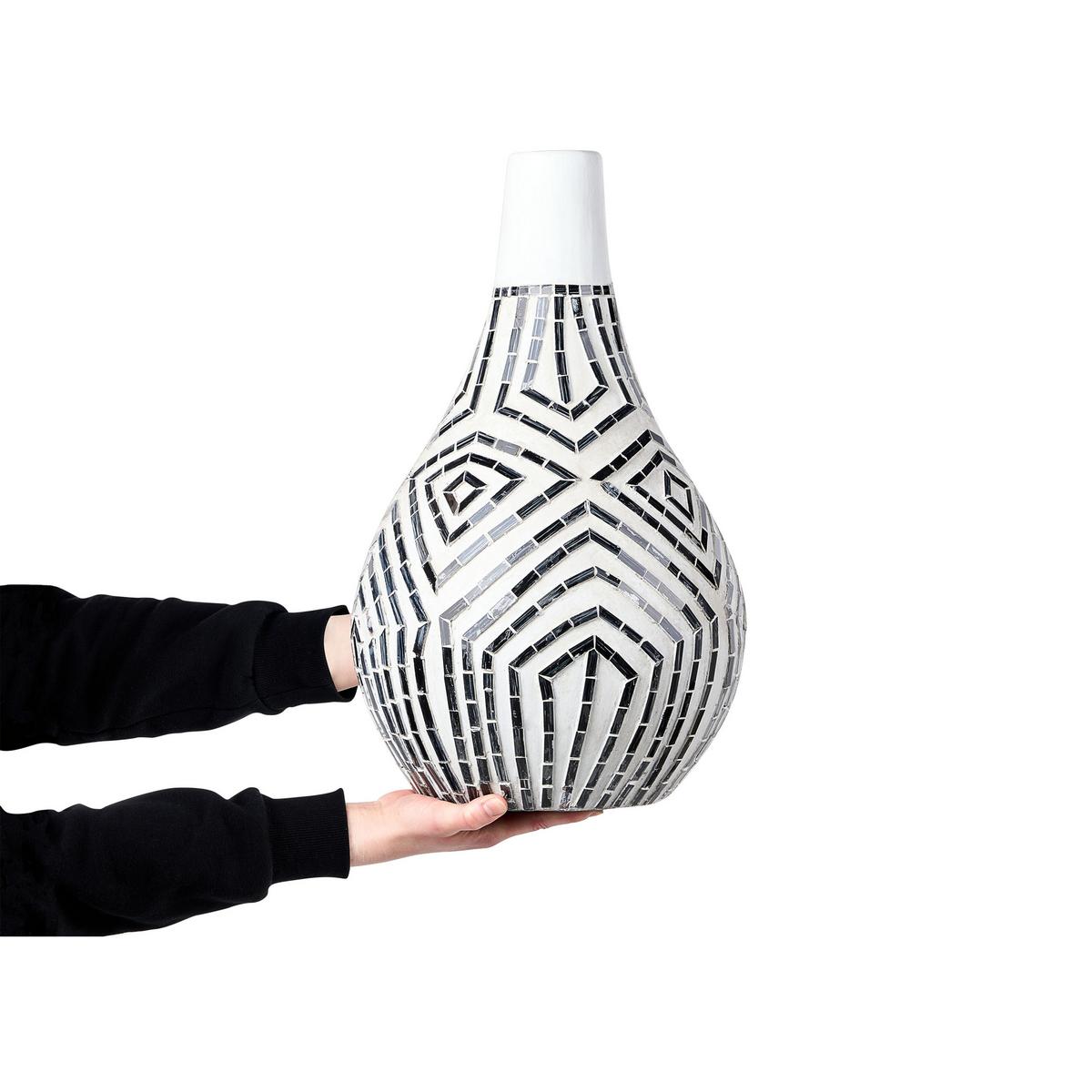 DEKOVASE Terrakotta weiß Ombilin - Weiß, Stein (50cm) - Beliani